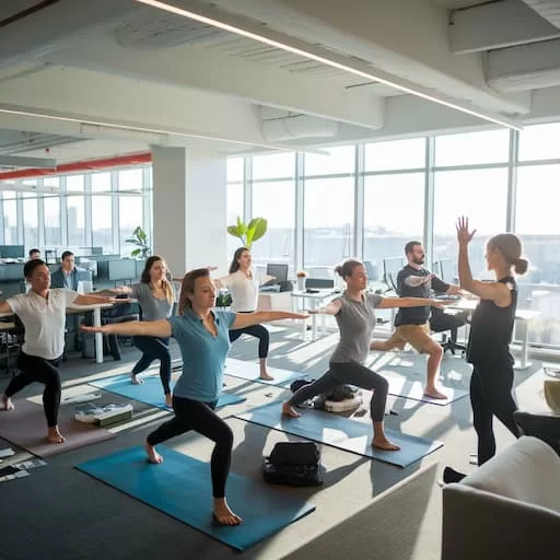 Empleados haciendo yoga