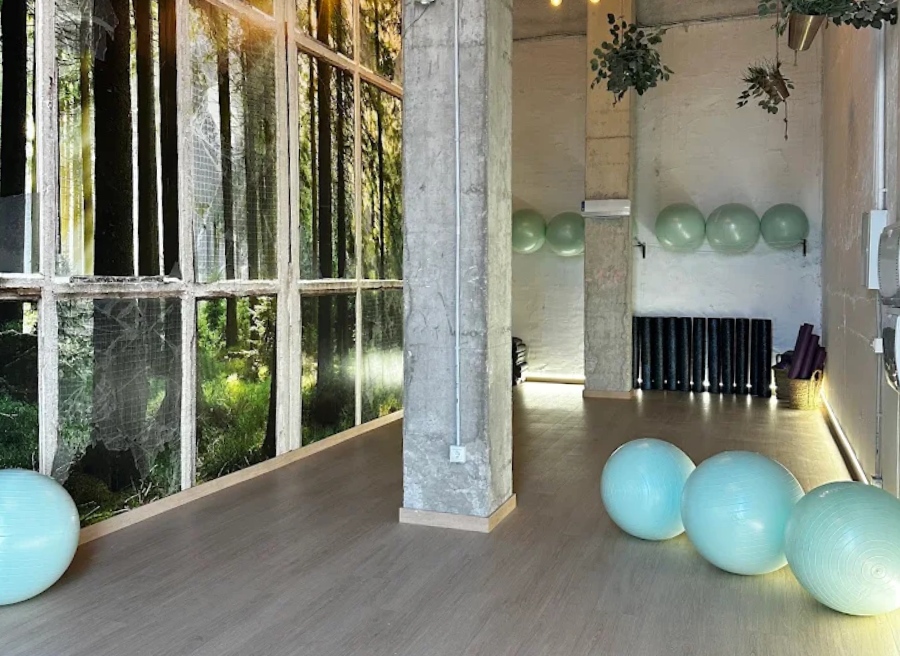 sala de pilates con balones